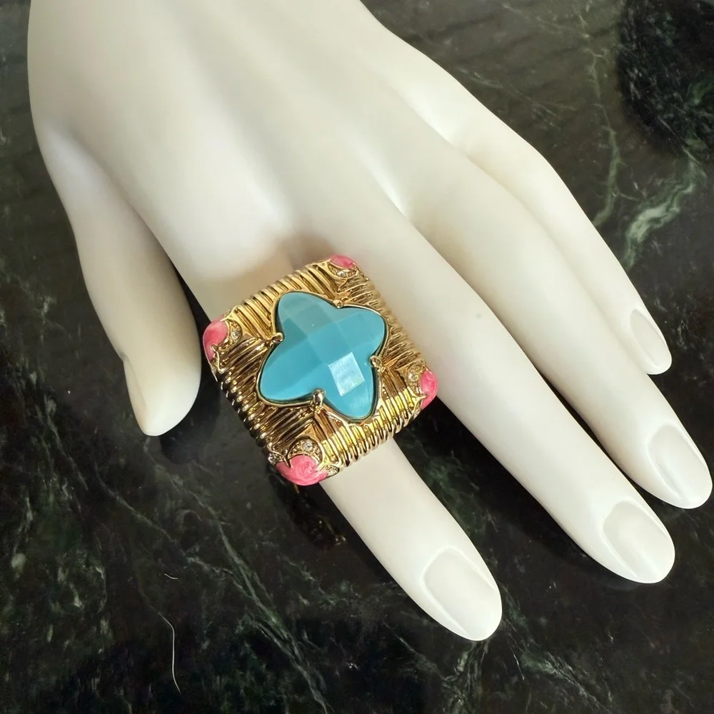 Lauren G Adams Gold and Blue Artisan Ring with Turquoise Centerpiece - Picture 8 of 8
